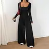 Mono de Estilo Nuevo 2026 con Cuello Cuadrado y Mangas Largas para Mujer, Pantalones de Pierna Ancha que Ceñen la Cintura, Mono Casual Estilo Ins Europeo y Americano, de Cintura Alta