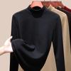 Ropa interior térmica de lana y seda con cuello medio alto para mujer, capa base engrosada y forrada de polar, top interior cálido con calefacción de polar para invierno 1688