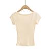 CL2480-24 Camiseta de manga corta con escote en V profundo, estilo francés, retro, estilo Pure Desire, de encaje, sexy