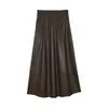 Nueva colección otoño/invierno 2026: Falda midi de corte A, moderna y elegante, estilo coreano, con cintura elástica, hecha de cuero PU