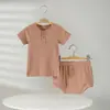 Traje de verano para bebé Camiseta de manga corta Pantalones cortos Pantalón de cobertura Dos piezas Pijama transpirable Ropa para aire acondicionado Ropa de 0 a 1 año