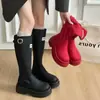 Botas Largas Rojas Mujer 2026 Otoño Invierno Nuevo Estilo Antideslizantes Adelgazantes Suela Gruesa Botas Largas Personas Bajas Viaje Botas de Caballero
