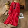 Vestido de Férias Yunnan Lijiang Novo Algodão e Linho Bordado Tasséis Cintura Vestido Estilo Étnico Saia Literária para Mulheres