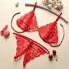 Lingerie Sexy Conjunto de Três Peças Tamanho Grande Peça Dupla Abertura Não Precisa Tirar Tanga de Renda Tentação Desejo Puro Qqny