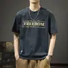 2025 Nueva Camiseta de Manga Corta para Hombre con Estampado de Marca de Moda de Verano Estilo Algodón Pesado Americano Cómoda y Versátil Camiseta de Cuello Redondo