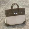 Bolso de Lona Platinum de Outlet de Fábrica Bolso Cruzado para Mujer Bolso de Contraste con Costuras Bolso de Cuero de Gran Capacidad para Mano/Hombro Bolso Kelly