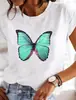 Top Retrô Simples de Gola Redonda com Estampa Floral de Plantas e Letras, Tamanho Grande, para Primavera e Verão