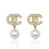 925 Agulha de Prata Estilo Coreano Chanel Estilo Simples Brincos de Pérola Elegante All-match Diamond Stud Sense Internet Brincos de Celebridades