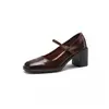 Sapatos Mary Jane Quadrados Retro de Couro com Salto Grosso para Mulheres 2026 Nova Coleção Primavera Estilo Francês com Uma Tira Salto Alto