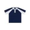 Camisa tipo polo deportiva retro de retazos en blanco y negro con mangas raglán acanaladas, corte holgado, cuello camisero, top casual para estudiantes hombres y mujeres