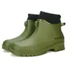 Botas de lluvia cortas transfronterizas para hombre, zapatos de vadeo Chelsea fijos de forro polar para mujer, zapatos de goma de caña baja, antideslizantes y resistentes al desgaste