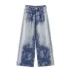 Novas Calças Wide-Leg Jacquard Bicolor Brilhante Prata Não Elásticas Estilo Vintage Simples Estilo Fronteiriço Comércio Exterior Primavera/Verão Rosa