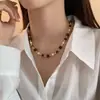 Colgante de Piedra Ojo de Tigre Retro Bañado en Oro Real de 18 Quilates Cadena para Suéter Cadena para Clavícula Moda Otoño e Invierno Collar de Alta Gama