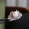 Acessórios DIY Prata de Lei S925 Exquisito Anel de Pérola Ajustável Elegante Anel Feminino Ajustável Tamanho 7-10