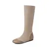 Primer Encuentro Ji Juhao Bonitas Botas de Punta Redonda con Parches y Cremallera Lateral Elásticas Adelgazantes para Mujer Versátiles con Tacón Oculto