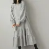 Vestido-moletom de comprimento médio, soltinho, para primavera/outono, japonês, com barra franzida, mangas compridas e comprimento acima do joelho, para mulheres