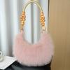 Bolsa de Mão de Pelo de Raposa Outono e Inverno Estilo Coreano Nicho Estilo Nacional Bolsa Transversal de Ombro com Pedrarias Estilo Pequeno Perfume com Contas de Madeira Bolsa Feminina