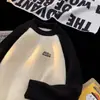 Tricô Gola Alta Meia Outono e Inverno Masculino Estilo Japonês Estilo Preguiçoso Retrô Tricô Costura Cor Contrastante Roupa de Casal Marca Tendência Jaqueta