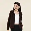 Camiseta interior blanca de lyocell con media cremallera para mujer, nueva chaqueta elegante de manga larga con capucha y doble cremallera, corte ajustado, para primavera y otoño