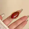 Anel de Alta Qualidade Estilo Francês Vintage Gota d'Água com Pedra Natural Inlaid, Anel Largo de Metal Estilo Minimalista