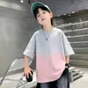 Camiseta de Algodão Puro Manga Curta Dopamine Boys Modelo Novo 2026 para Crianças Maiores, Top Versátil Tendência Estilo Coreano para Meninos no Verão