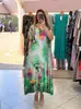 2025 Estilo Nuevo de Verano Europeo y Americano Amazon Transfronterizo Ropa para Mujer Solapa Estampado Cuello en V Casual Vestido Largo Vestido de Vacaciones