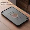 Bandeja de té de piedra negra imitación, juego de té integrado totalmente automático, uso doméstico, adecuado para té kung fu, compatible con placas de inducción, mesa de té grande para sala de estar, material natural