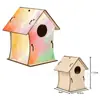 Carrillón de viento de madera sin terminar transfronterizo, juego de juguete de casa para pájaros, casa para pájaros, grafiti para niños, nido de pájaro, colgante de madera, jaula para pájaros