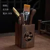 Juego de Seis Piezas para Ceremonia del Té de Sándalo Negro, Juego de Té Kung Fu Doméstico de Madera Maciza de Palo de Rosa, Cepillo de Té, Pluma, Juego de Posavasos, Accesorios de Arte del Té