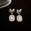Pin de prata Diamante Arco Quadrado Brincos Coreano Doce Moda Ear Studs Personalidade Temperamento All-match Brincos Atacado Mulheres