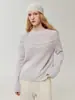 Suéter de punto sin hombros de cachemira + seda de morera para mujer, suéter retro adelgazante, top suave y cómodo, gris azul claro