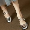 Novo Estilo~ Sapatos Femininos Prateados Estilo Retrô Francês com Salto Grosso, Sapatos Mary Jane de Bico Quadrado e Decote Baixo para Primavera e Outono 2026 com Tira de Fivela