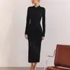 Vestido de Malha Modal Transfronteiriço Europeu e Americano para Mulheres, Novo Estilo Outono e Inverno 2025, Elegante Vestido Interno Acinturado, Vestido Longo Bodycon