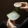 Posavasos Cuadrado de Cerámica con Esmalte de Roca y Diseño de Mandarina Verde Pequeña, Naranja-Verde con Manchas Doradas, Esterilla para Té Resistente al Calor, Platillo para Taza Antiescarcha, Posavasos de Cerámica Estilo Chino