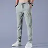 Calças Casuais Masculinas Verão Novo Quatro Lados Elástico Gelo Fino Gelo Seda Calça Reta Leve Costura Empresarial Coreano Calças Slim