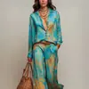 Conjunto de moda transfronterizo otoño/invierno 2026 de marca independiente europea y americana para mujer: Conjunto casual de dos piezas con top estampado estilo francés y pantalón largo