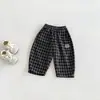 Dianxi Ropa Interior Base Camiseta Estilo Coreano Dibujos Animados Parche Conjunto de Dos Piezas Pantalones Anchos Cuadros Otoño Nuevo Casual para Niños