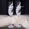 Taças Criativas para Brinde de Casamento para os Recém-Casados, um Par de Flautas de Champanhe de Cristal com Strass, Artesanal DIY, Decoração de Taça Cruzada