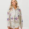 Chaqueta de solapa lavada popular de otoño e invierno de estación independiente transfronteriza europea y americana, chaqueta de mujer de uniforme de béisbol de pana con lentejuelas