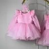 Elegante vestido de niña con mangas largas y abalorios, falda tutú para fiesta, vestido de malla para fiesta de cumpleaños de bebé, florista, princesa