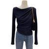 Camisa Básica de Alta Gama Elegante para Mujer, Diseño Plisado Off-the-Shoulder para Primavera y Otoño, Camiseta Versátil de Manga Larga Estilo Coreano