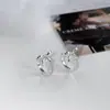 Brincos de Argola com Laço Estilo Chanel, Argolas Prateadas com Agulha de Prata e Zircônia, Tendência de Luxo Leve, Acessórios de Orelha Exquisitos e Modernos para Mulheres, Versáteis