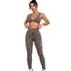 Nuevo conjunto de yoga sin costuras con estampado de leopardo europeo y americano transfronterizo, sujetador con efecto de melocotón en los glúteos, pantalones largos, ropa de yoga para fitness, conjunto deportivo