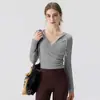 Ropa de Yoga para Mujer Tops Camisetas para Mujer Otoño Ajustado Cuello en V con Capucha Deportivo Manga Larga Pilates Correr Entrenamiento Ropa de Fitness