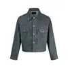 Yidao Roupas Vintage 2026 Outono Novo Verde Lago Jeans Cru Jeans Lavado Jaqueta Masculina Estilo Americano Costurada Casaco Curto