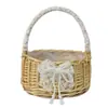 Cesta tejida rústica de mano para flores frescas y secas, macetero de ratán y mimbre impermeable, cesta de almacenamiento para picnic, cesta para fotos de niña de las flores