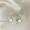 Pendientes de Perla Dulce Estilo Coreano Letra X para Mujer Pendientes Populares Línea Moda Forma de Cruz Estilo Coreano