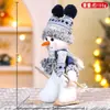 Adorno de Escritorio Figura de Muñeco de Nieve de Tela Azul para Esquiar Decoración de Muñeco de Nieve Tejido a Cuadros Azules Regalo Navideño