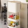 Cubo de basura móvil con ruedas Estante de almacenamiento doméstico de tres niveles nuevo con tapa Estante de almacenamiento de tres en uno para dormitorio sin dobleces