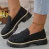 Nuevos Mocasines Primavera y Otoño 2025, Talla Grande Casual de Gamuza Estilo Británico para Mujer, Tacón Grueso, Suela Gruesa, Estilo Vintage para Exportación